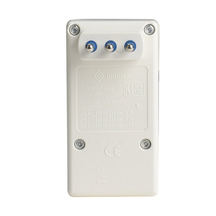 Adattatore con Interruttore Spina 10A con 2 Prese Bipasso 10A/16A 1 Presa Universale e 2 USB A 5V/3A 250V Max 1500W