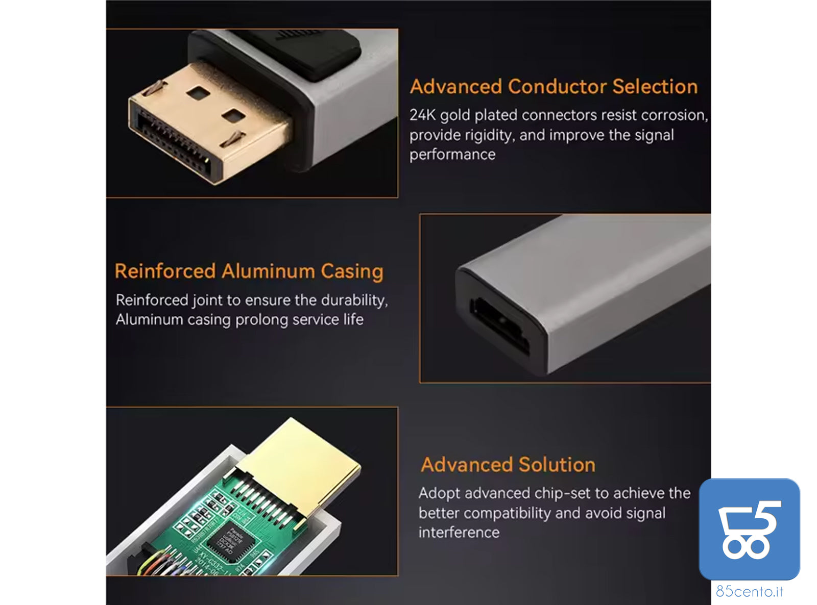 Adattatore da DisplayPort Maschio a HDMI Femmina 4k 60Hz HDR per PC HDTV Monitor High Quality in metallo