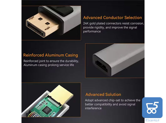 Adattatore da DisplayPort Maschio a HDMI Femmina 4k 60Hz HDR per PC HDTV Monitor High Quality in metallo