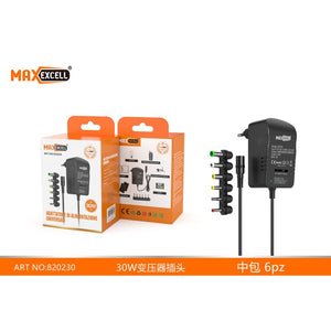 Adattatore di Alimentazione DC Universale - Output Regolabile da 3V a 12V, 30W, MAX 3A - Input AC 100V-240V con 6 Adattatori Inclusi