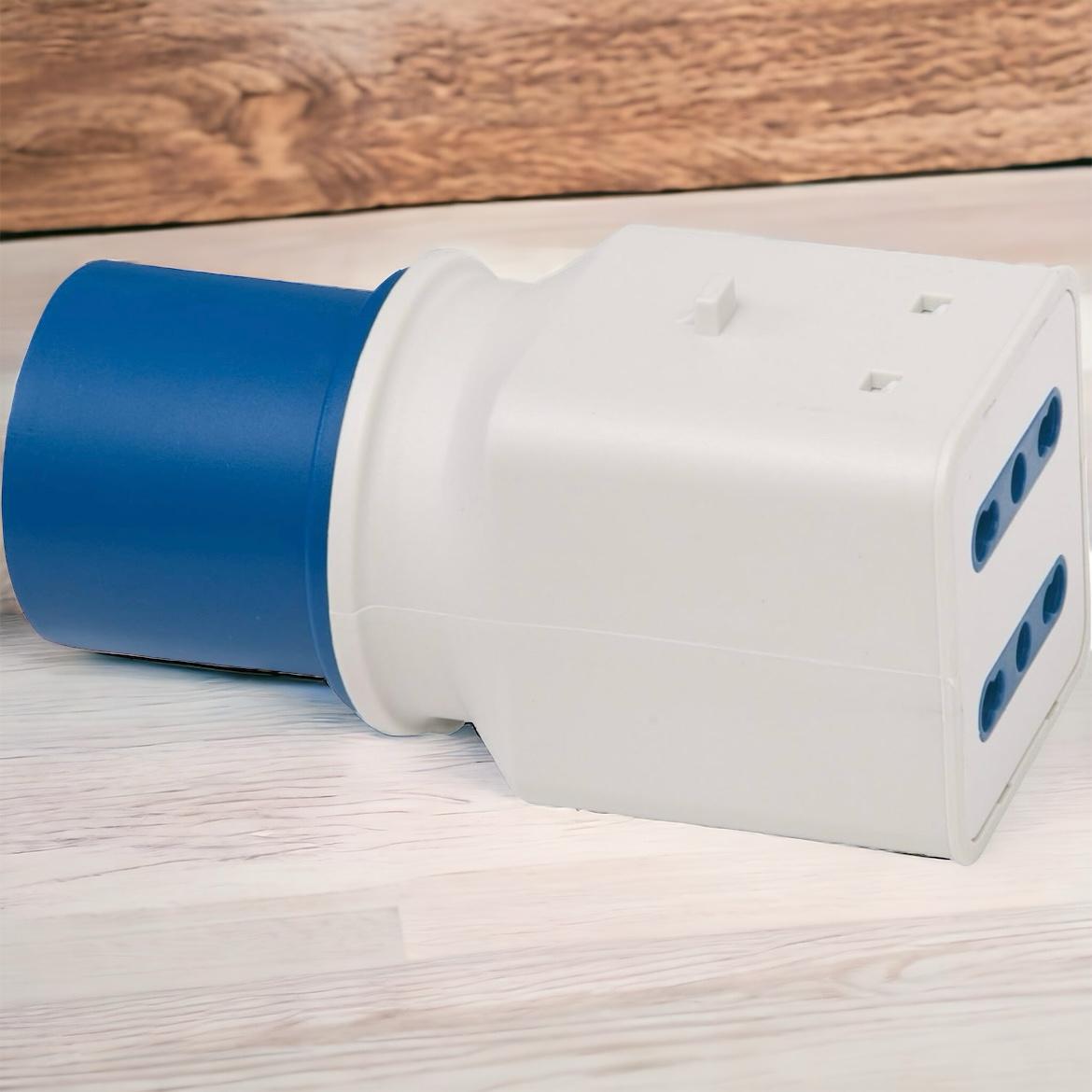 Adattatore spina industriale 3 Poli monofase 2 prese bivalenti 16A blu CEE