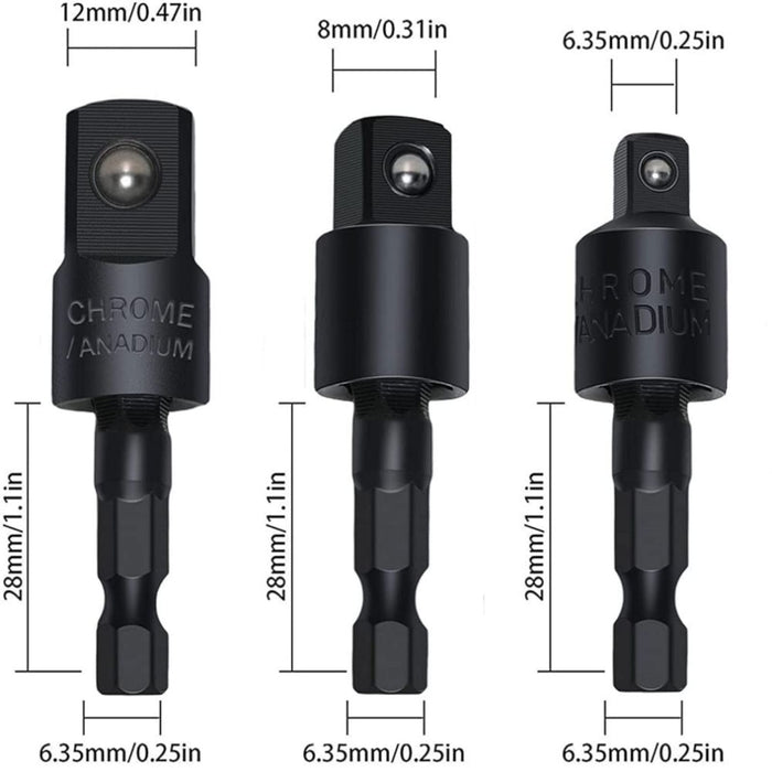 Adattatori per prese oscillanti, attacco esagonale da 1/4" 3/8" 1/2" art.07735