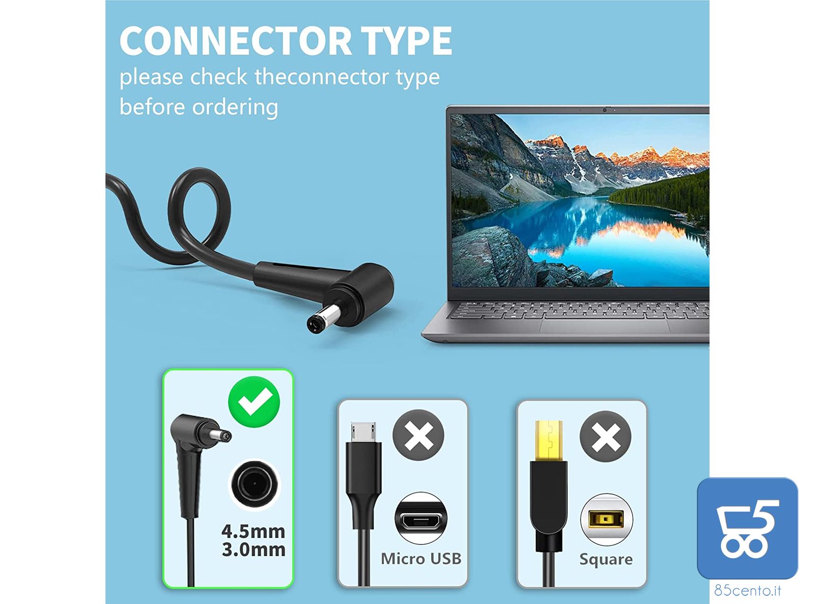 Addattatore alimentazione 90W 19V 4,74A compatibile ASUS connettore rotondo 4,5mm 3 mm SK90B190474