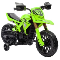 Moto Elettrica per Bambini, Alimentata a Batteria da 6V, Ruote di Supporto, Clacson, Suono di Avvio, 3-8 anni, Verde