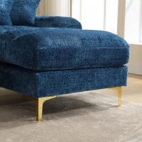 Divano componibile moderno grande in Chenille a forma di U, con Doppi Sedili Reclinabili,  Blu