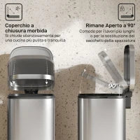 Pattumiera a Pedale da 30L con Secchio Rimovibile, in Metallo e PP, 29x36x59.5 cm, Argento