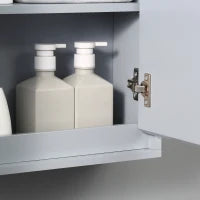 Armadietto Bagno con Specchio a 2 Ante, Specchio Bagno Contenitore con Ripiano Regolabile in Legno, 48x14.5x45cm, Grigio