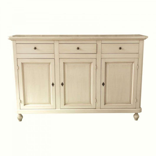 shopinnovativo Credenza con tre ante e tre cassetti in stile classico in legno con rifinitura avorio anticato 150x43x98