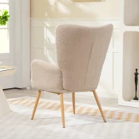 Poltrona Moderna in Tessuto Sherpa Imbottita con Schienale Alto e Braccioli, Beige