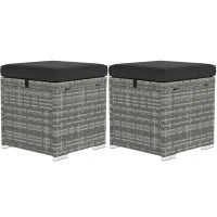 Set di 2 Sgabelli in Rattan con Spazio di Archiviazione, Cuscini, Pouf con Coperchio, Capacità di Carico 120 kg, 40x40x41 cm, Grigio Scuro