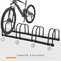 Rastrelliera Portabiciclette Parcheggio per 4 Biciclette in Acciaio, 110x33x27 cm, Nero
