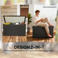 Panca Baule Contenitore da Giardino con Chiave, Cassapanca Moderna in Acciaio, Grigio, 120x62x62cm