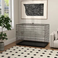 Gabbia per Animali Domestici Trasportino per Cani e Gatti Pieghevole in Acciaio Doppia Apertura, 121x77x82cm, Nero