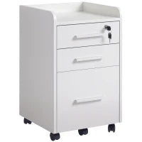Schedario da Ufficio con 3 Cassetti, 5 Ruote, Cassettiera Ufficio con Serratura e 2 Chiavi per Lettera/Legale/Formato A4, Armadietto Verticale per Studio, 39.2x40x65.4 cm, Bianco