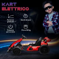 Go Kart Elettrico per Bambini 6-12 Anni 24V 12km/h con Seggiolino Regolabile, Rosso