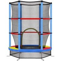 Tappeto Elastico per Bambini 3-6 Anni con Rete di Protezione, 6 Colonne e 3 Ingressi, Ø140x190 cm, Multicolore