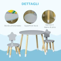 Set Tavolo con 2 Sedie per Bambini in Legno, Età da 18 Mesi a 4 Anni, Grigio