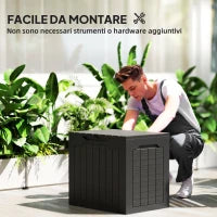 Baule da Giardino con Maniglie, Contenitore Porta Attrezzi Impermeabile, 56x41x50 cm, Nero