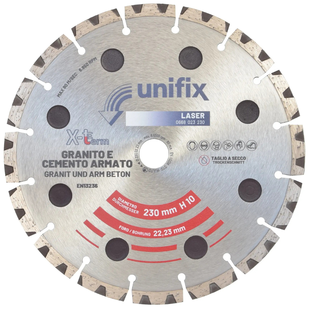 Disco diamantato x-term laser per taglio di materiali duri Ø 230 h 10 x 2,5 mm