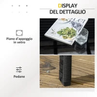 Salotto da Esterno Rattan PE con Divano 2 Posti, 2 Poltrone con Cuscini e Tavolino in Vetro, Nero