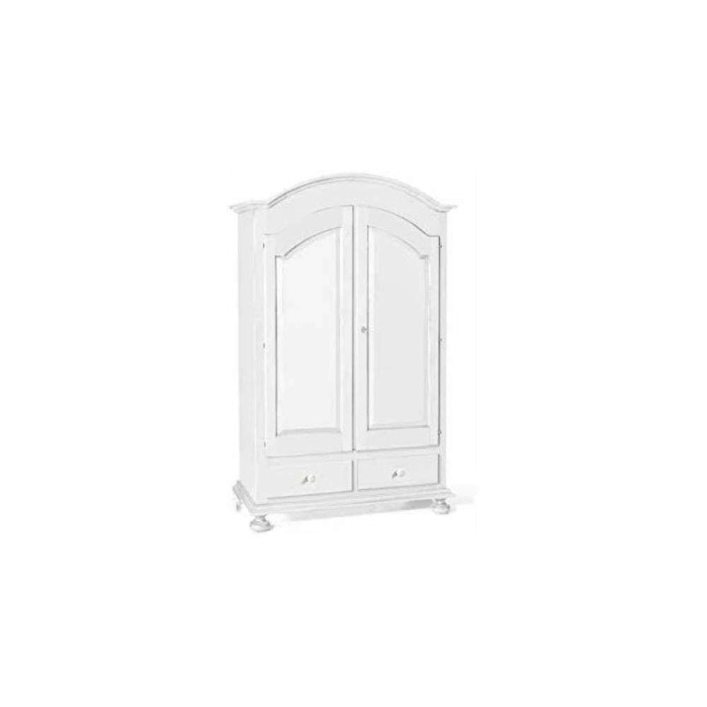 Armadio a cappello tondo appendiabiti con bastone e 2 ante 2 cassetti in legno massello e mdf con rifinitura in bianco 125x61x200 H