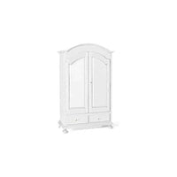 Armadio a cappello tondo appendiabiti con bastone e 2 ante 2 cassetti in legno massello e mdf con rifinitura in bianco 125x61x200 H
