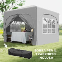 Gazebo da Giardino 3x3m Pieghevole con Altezza Regolabile, Protezione UPF50+ e Borsa, Grigio Chiaro
