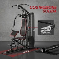 Stazione Fitness con Pesi da 45kg in Acciaio per Allenamento a Casa, 170x104x205cm, Nero