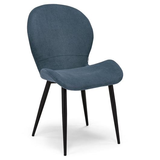 Set 4 sedie imbottite per sala da pranzo AISHA, design moderno, gambe coniche robuste in metallo, rivestimento in tessuto idrorepellente morbido al tatto colore Blu Notte