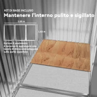 Capanno per Attrezzi in Acciaio con 4 Prese d'Aria e 2 Porte Scorrevoli, 277x195x192 cm, Marrone Chiaro