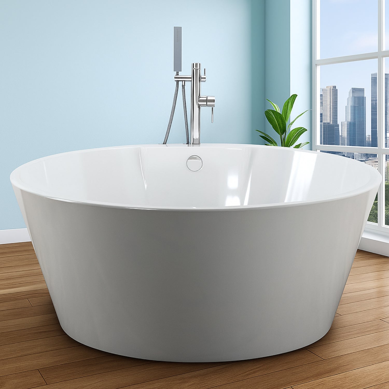 Vasca da bagno free standing tonda acrilico bianco lucido cm Ø 145 x h 58 cm