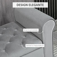Panca Fondo Letto in Tessuto Vellutato con Spazio Portaoggetti e Braccioli, 126x48.5x57 cm, Grigio