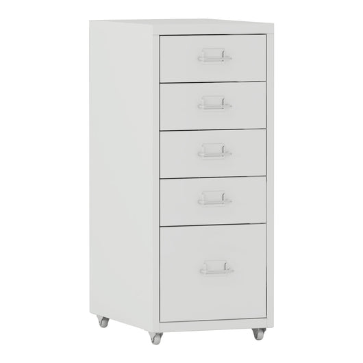 Cassetta portaoggetti da ufficio per documenti, cartelle, forniture per ufficio su ruote con 5 cassetti 69 x 28 x 41 cm bianco 03_0006328