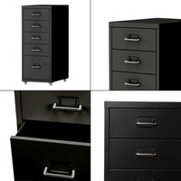 Cassettiera Kökar in Acciaio Mobile Archivio con 5 Cassetti e Rotelle - Nero [en.casa]