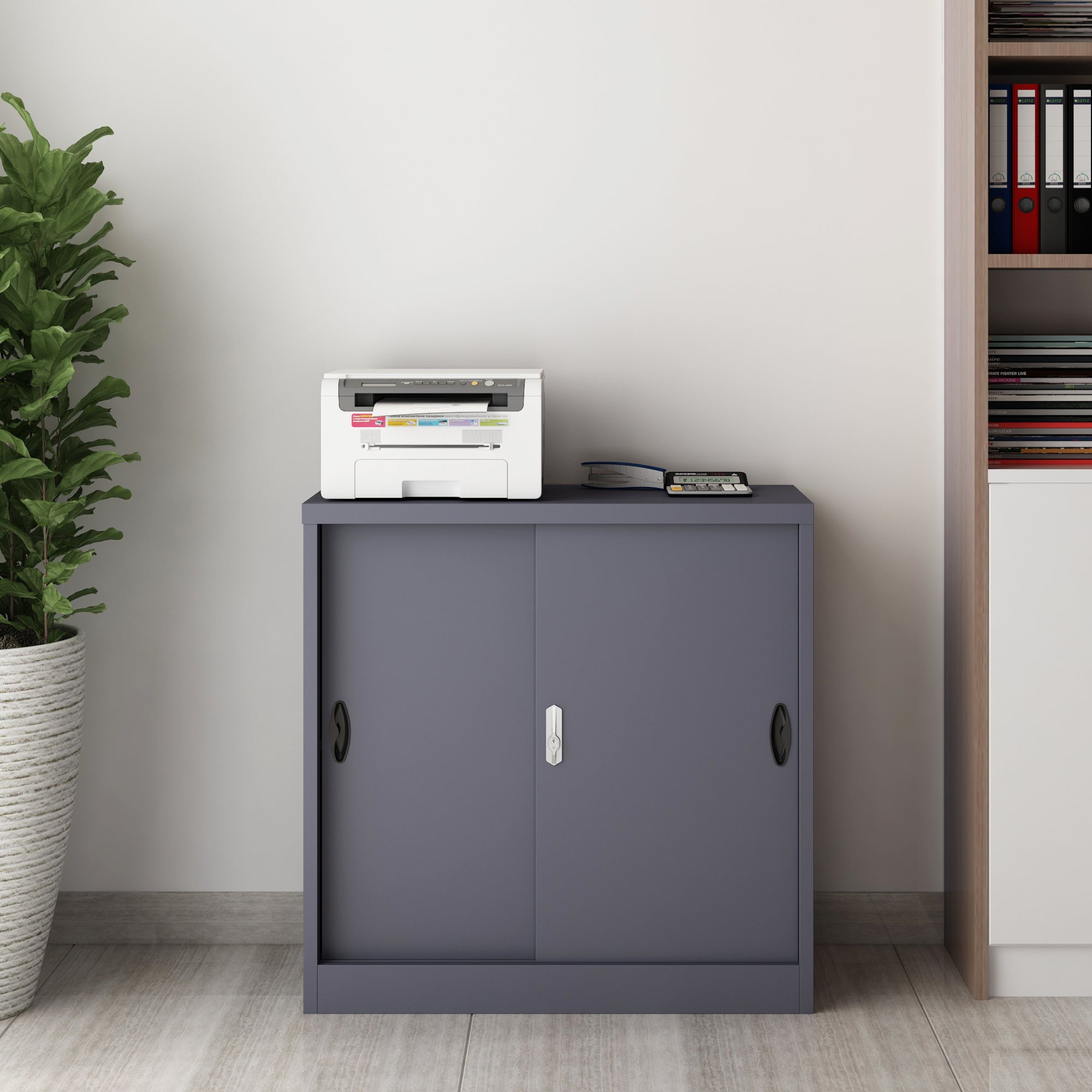 Armadietto da Ufficio Rieti 90x40x90 cm Ante Scorrevoli - Grigio scuro [en.casa]