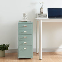Cassettiera Kökar in Acciaio Mobile Archivio con 5 Cassetti e Rotelle - Menta Verde [en.casa]