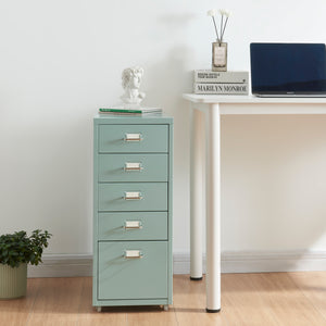 Cassettiera Kökar in Acciaio Mobile Archivio con 5 Cassetti e Rotelle - Menta Verde [en.casa]