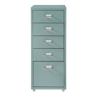 Cassettiera Kökar in Acciaio Mobile Archivio con 5 Cassetti e Rotelle - Menta Verde [en.casa]