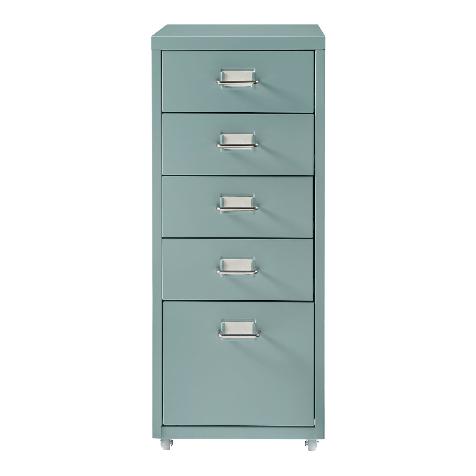 Cassettiera Kökar in Acciaio Mobile Archivio con 5 Cassetti e Rotelle - Menta Verde [en.casa]