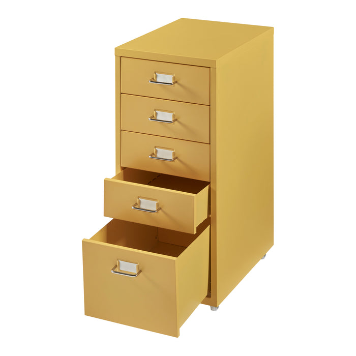 Cassettiera Kökar in Acciaio Mobile Archivio con 5 Cassetti e Rotelle - Giallo [en.casa]
