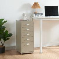 Cassettiera Kökar in Acciaio Mobile Archivio con 5 Cassetti e Rotelle - color Cammello [en.casa]