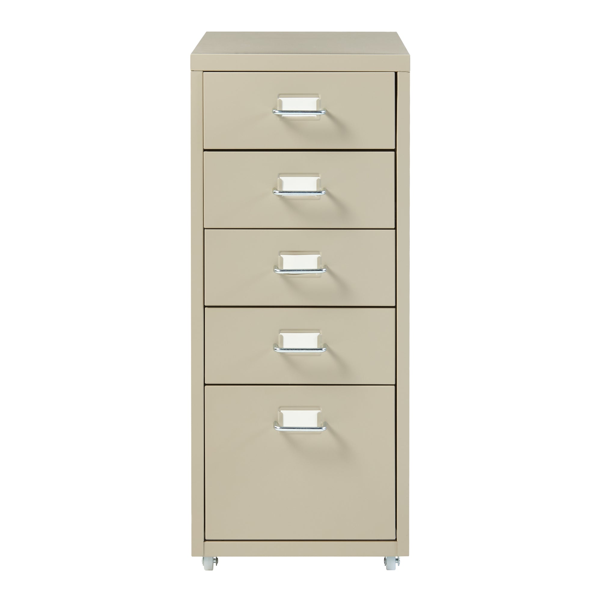Cassettiera Kökar in Acciaio Mobile Archivio con 5 Cassetti e Rotelle - color Cammello [en.casa]