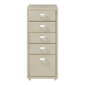 Cassettiera Kökar in Acciaio Mobile Archivio con 5 Cassetti e Rotelle - color Cammello [en.casa]