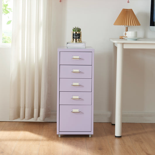 Cassettiera Kökar in Acciaio Mobile Archivio con 5 Cassetti e Rotelle - Lilla [en.casa]
