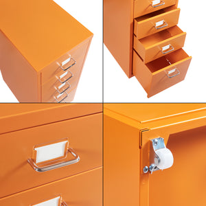 Cassettiera Kökar in Acciaio Mobile Archivio con 5 Cassetti e Rotelle - Arancione [en.casa]