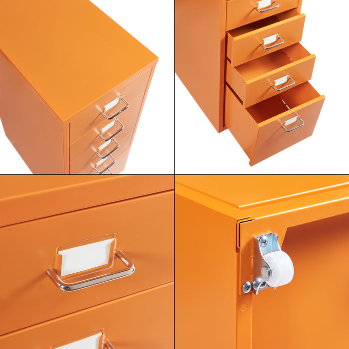 Cassettiera Kökar in Acciaio Mobile Archivio con 5 Cassetti e Rotelle - Arancione [en.casa]