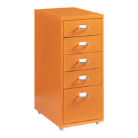 Cassettiera Kökar in Acciaio Mobile Archivio con 5 Cassetti e Rotelle - Arancione [en.casa]