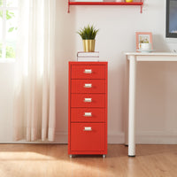 Cassettiera Kökar in Acciaio Mobile Archivio con 5 Cassetti e Rotelle - Rosso [en.casa]