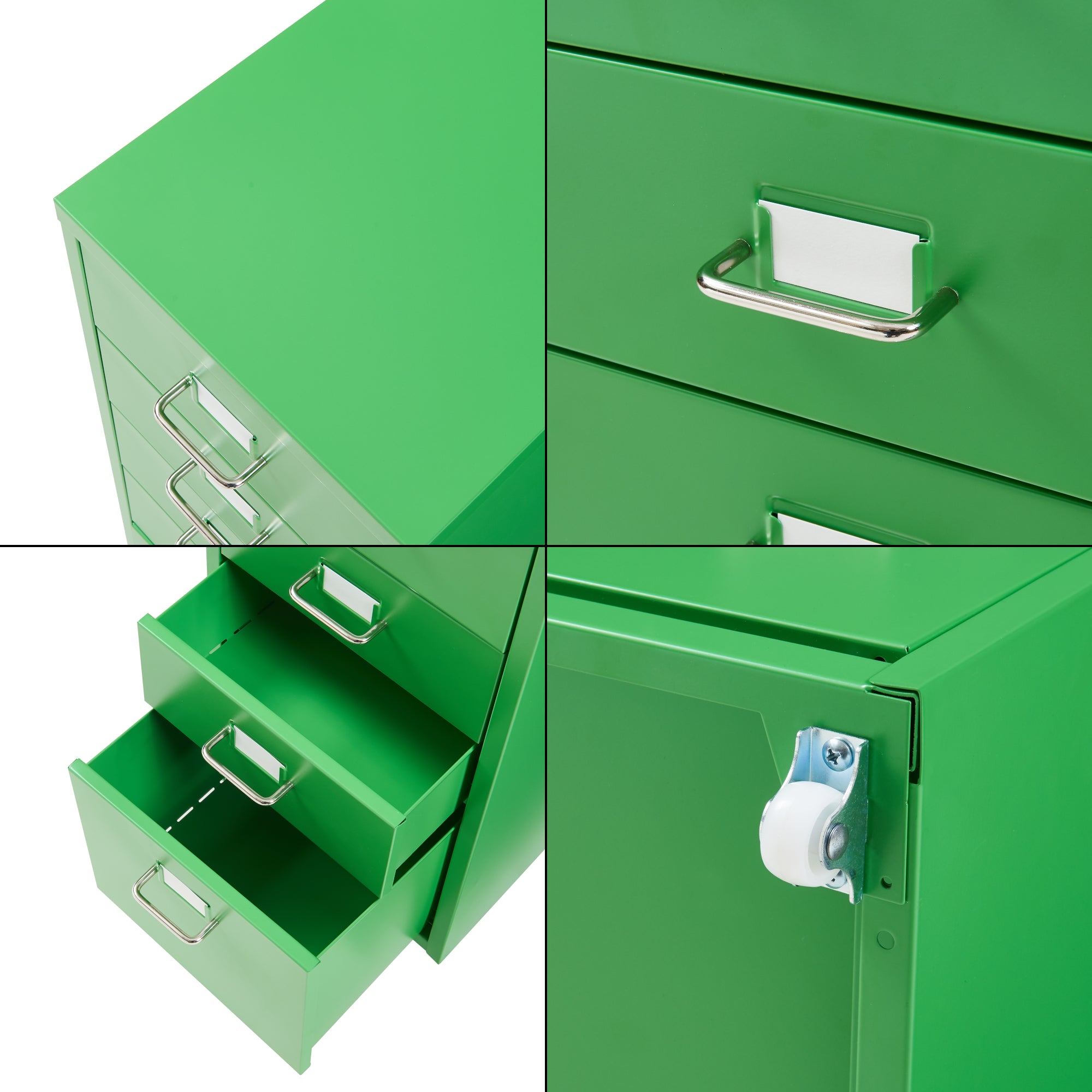 Cassettiera Kökar in Acciaio Mobile Archivio con 5 Cassetti e Rotelle - Verde Mela [en.casa]