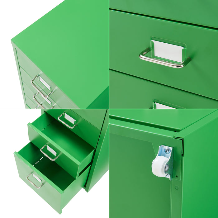 Cassettiera Kökar in Acciaio Mobile Archivio con 5 Cassetti e Rotelle - Verde Mela [en.casa]